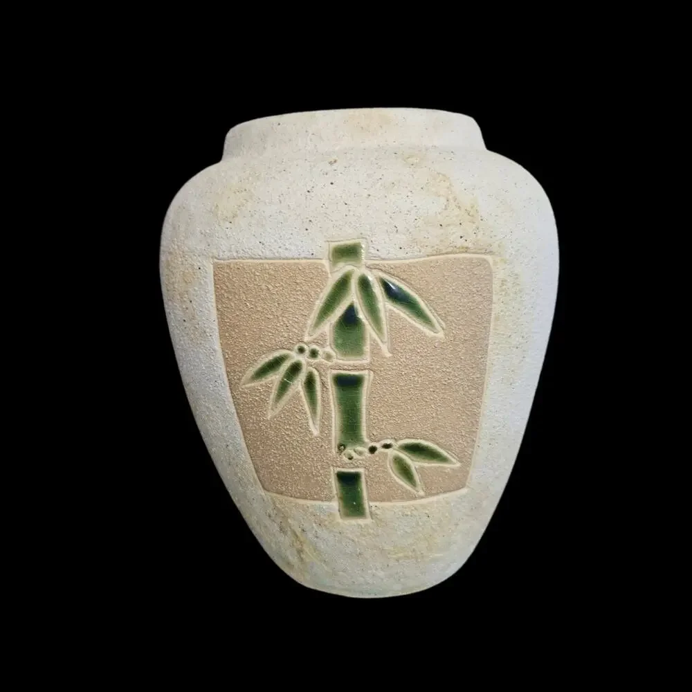 Vintage Asian Style Bamboo Relief Art Pottery Vase Planter Ceramic 7
